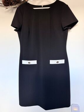 Tommy Hilfiger Black Shift Dress with White Pocket Trim Sz 12